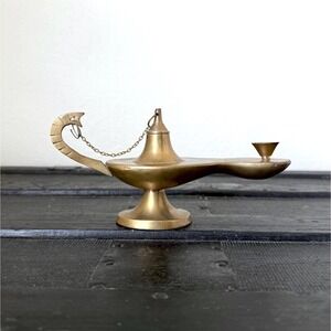 Vintage Brass Genie Incense Holder with Lid and Handle